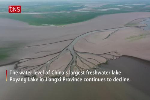 Poyang Lake in Jiangxi keeps shrinking due to drought