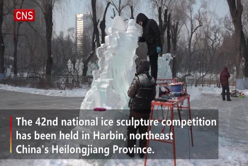 Ice sculpture competition held in NE China