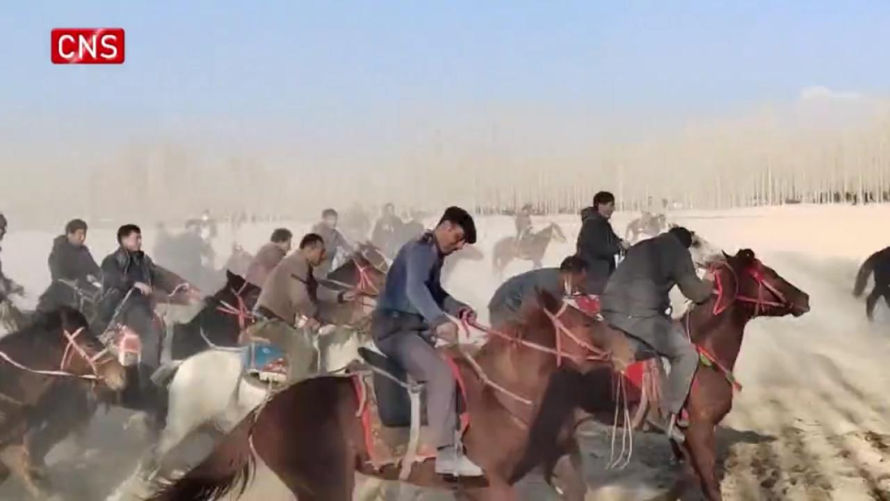 Traditional folk sport goat-grabbing in NW China's Xinjiang