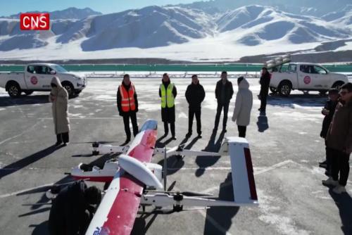 China conducts drone-assisted artificial snow-enhancement experiment in Xinjiang's Kunlun Mountains